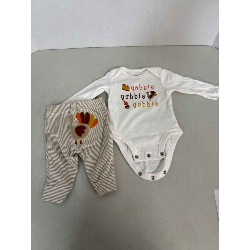 Carters Baby 3M Thanksgiving Outfit Gobble Bodysuit Striped Turkey Pants‎ Set